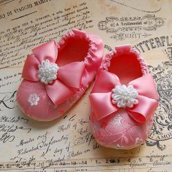 GENEVIEVE-pink brocade baby shoes