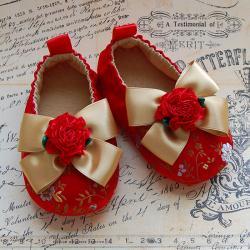 MON COEUR-red brocade baby shoes